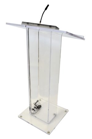 Column Acrylic Lectern with AV connections front
