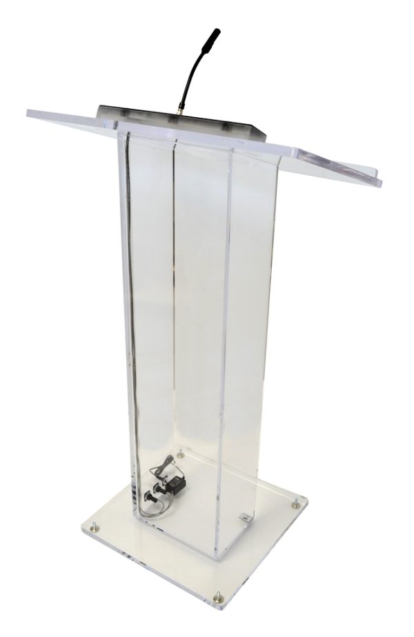 Column Acrylic Lectern with AV connections front