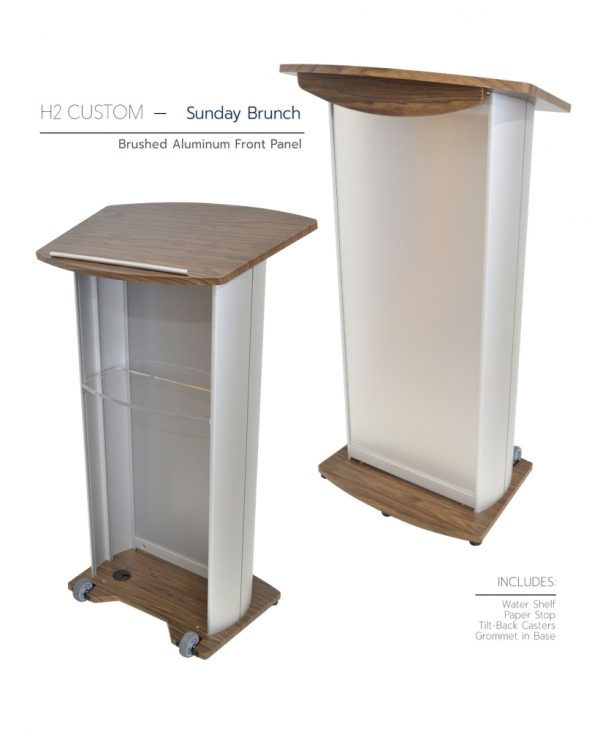 H2 Custom Lectern Sunday Brunch Brushed Aluminum Front Panel