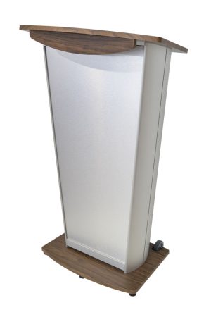 Podium Pros Vh1 Custom lectern Sunday Brunch wood grain finish brushed aluminum