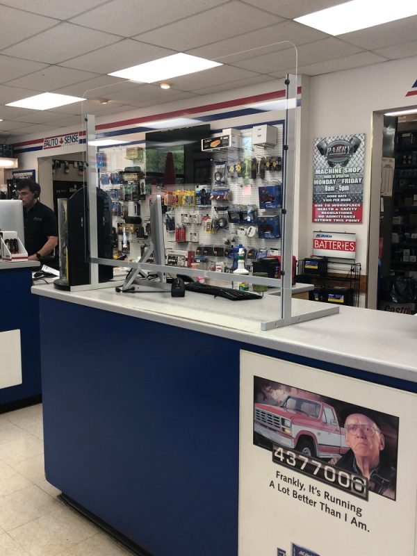 Podium Pros Sneeze Shield at Parry Automotive service counter