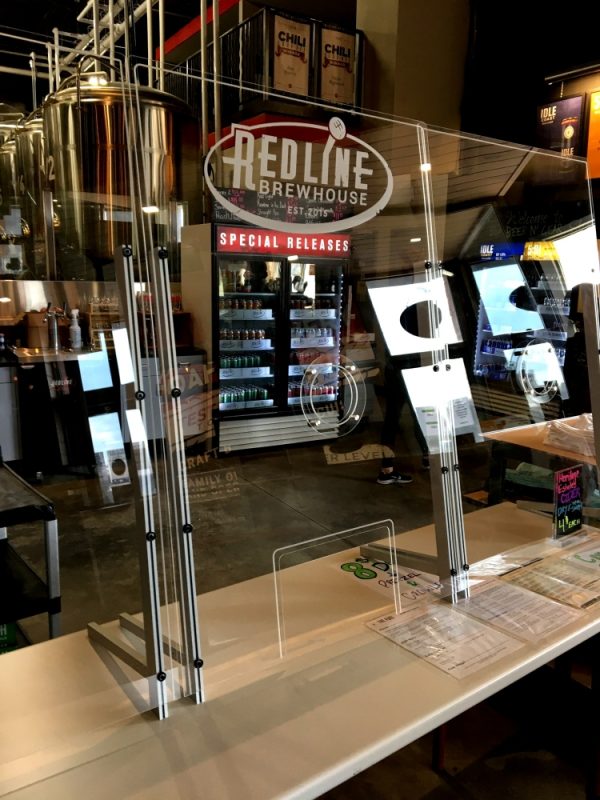 Podium Pros Sneeze Shield at Redline Brewhouse service counter