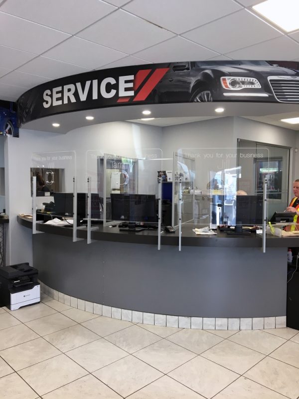 Podium Pros Sneeze Shield at Newroads Chrysler service counter