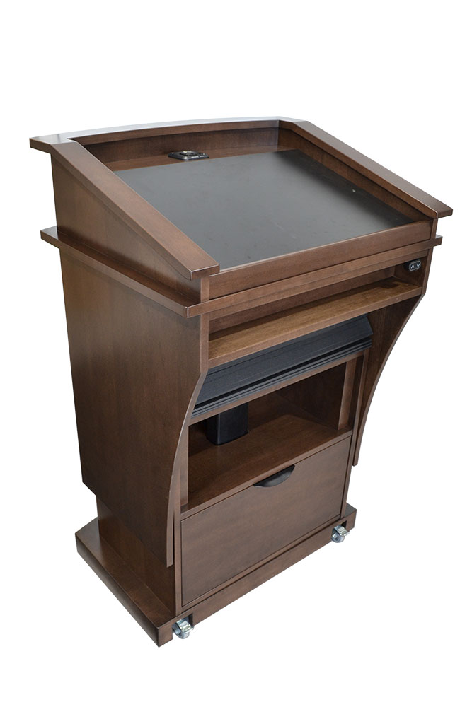 executive adjustable wood lectern rear view