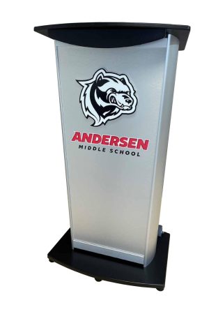 Anderson Middle School lectern with 3D branding.