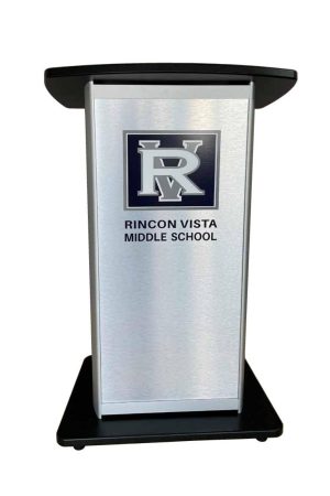 Podium Pros H2W Aluminum lectern vinyl signage Rincon Visa school 2-page-001