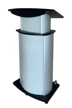 Aluminum-Height-adjustable-lectern-side-view-on-stage-