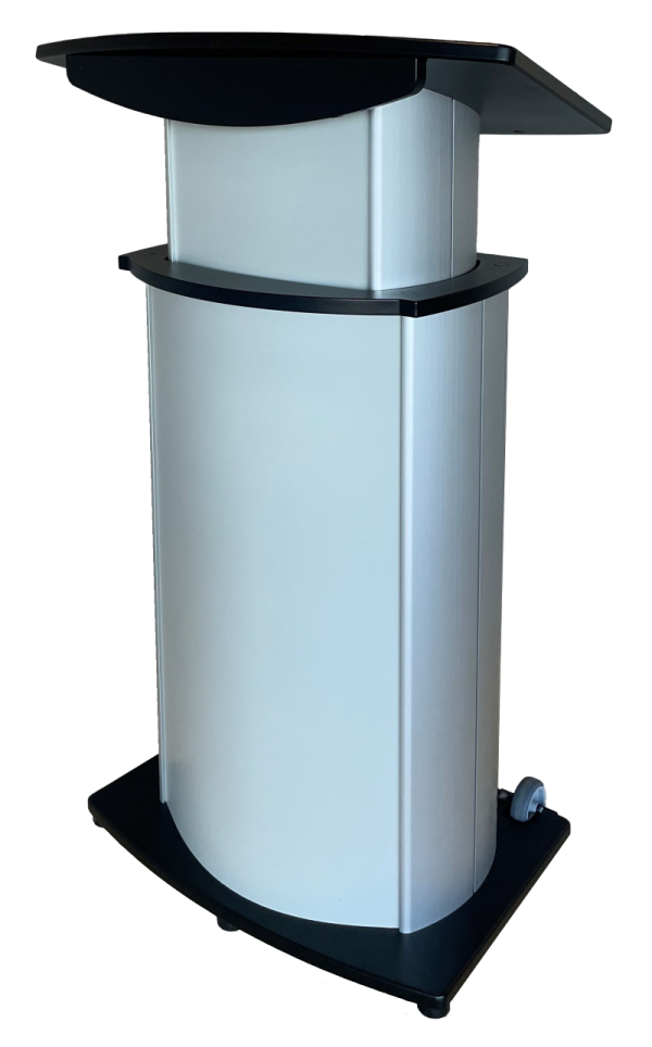 Podium Pros Aluminum Height adjustable lectern side view on stage