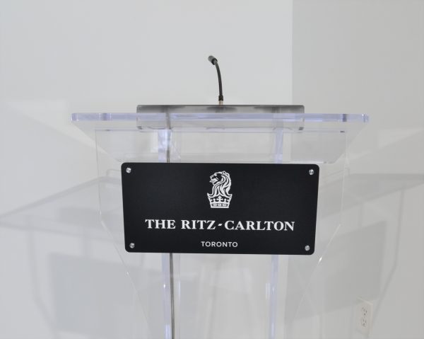 Matte Black Aluminum Finish - Magnetic Sign Backing - Acrylic Lectern