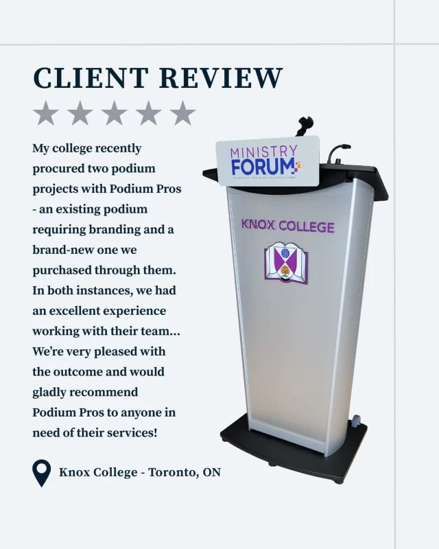 We are so grateful to our customers who trust us with new builds and refresh projects! Thank you  @knoxcollegeca 
⭐️⭐️⭐️⭐️⭐️
“My college recently procured two podium projects with PodiumPros—an existing podium requiring branding and a brand-new one we purchased through them. In both instances, we had an excellent experience working with their team!

For our existing branded podium, their team made the installation process exceptionally smooth. Even without an on-site visit, they provided clear guidance and ensured that everything we needed for a seamless setup was in place.

The new podium they supplied and branded is high quality, well-designed, and arrived exactly as described.

Communication was timely, the process was straightforward, and the level of service was outstanding. We’re very pleased with the outcome and would gladly recommend Podium Pros to anyone in need of their services!”
⭐️⭐️⭐️⭐️⭐️